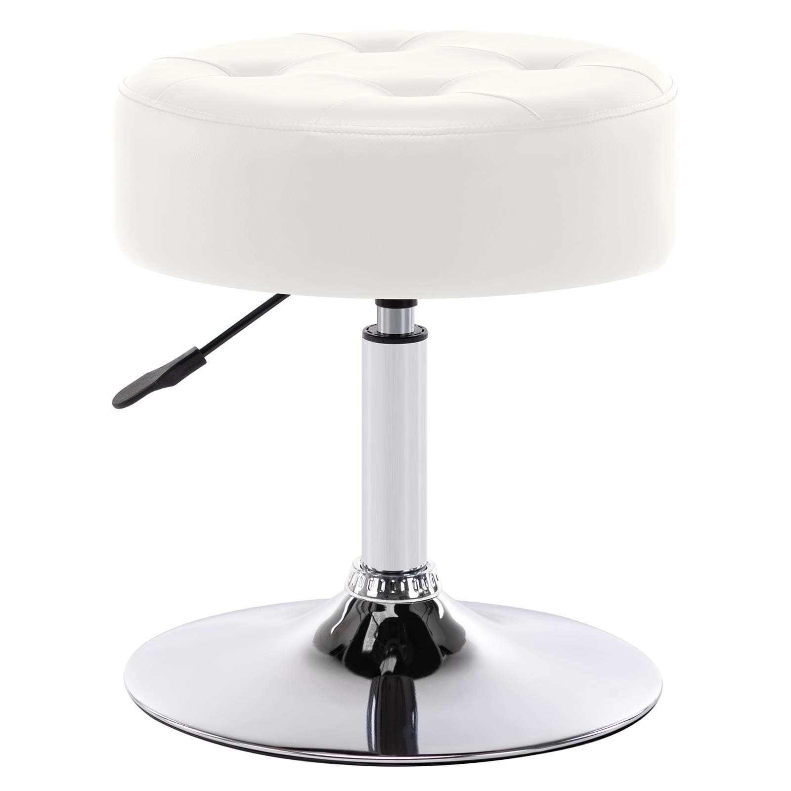 PU Leather Vanity Stool Makeup Stool Vanity Chair Height Adjustable Swivel Stool Round Ottoman White