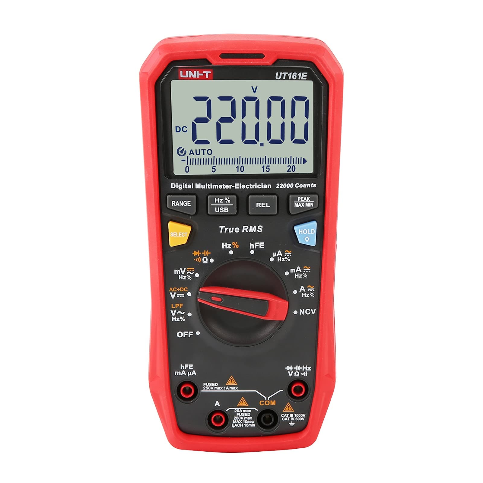 UNI-T UT161E 1000V 20A Digital Multimeter 22000 Counts Display NCV hFE Auto Range Real RMS AC/DC Voltage Current Resistance Capacity Tester