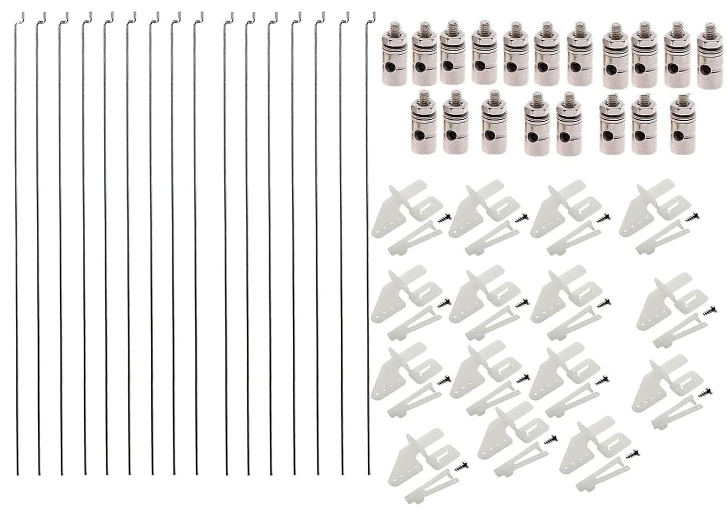 20Pcs Adjustable Pushrod Connector Linkage Stopper 1.3mm & 20Pcs Nylon Control Horns 21x10 mm & 20Pcs 1.2 x 210mm Z Push Rods Parts Compatible for RC Airplane Plane Boat Replacement