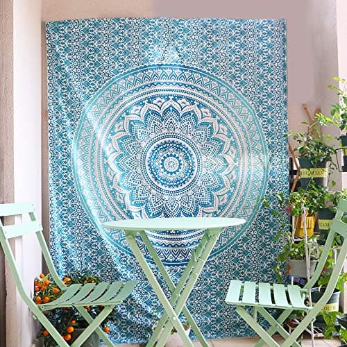 ACRAFT Turquoise Wall Decor Mandala Tapestry Blue Teal Wall Hanging Tapestries for Bedroom Yoga Beach (Turquoise (210x150cms / 83x59in))