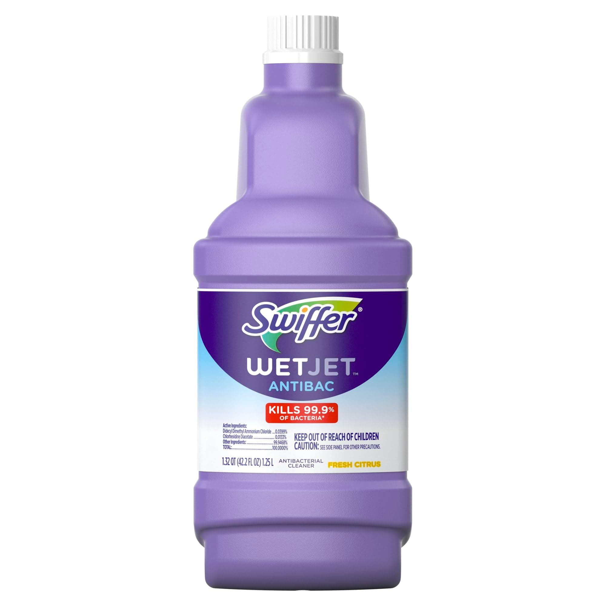 Swiffer WetJet Antibacterial Solution Refill for Floor Mopping and Cleaning, All Purpose Multi Surface Floor Cleaning Solution, Fresh Citrus Scent, 1.25 Liters