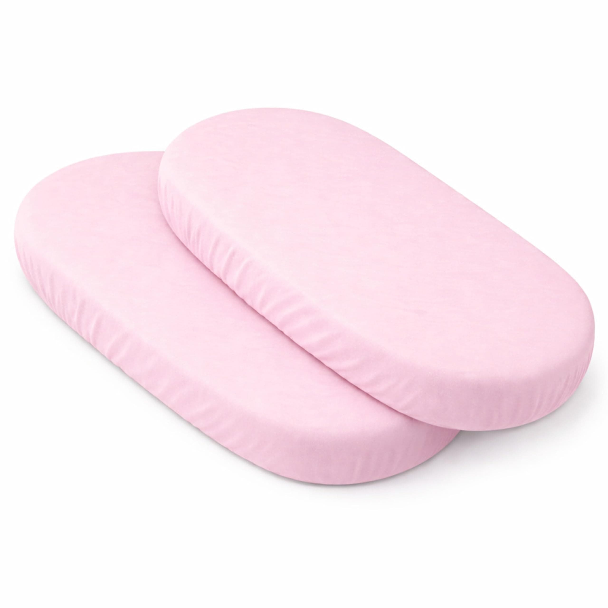 2 x Pink Moses Basket Fitted Sheets Set - 100% Jersey Cotton Bassinet Size Newborn Hypoallergenic Breathable Easy Care Soft Fitted Sheet For Baby Bassinet
