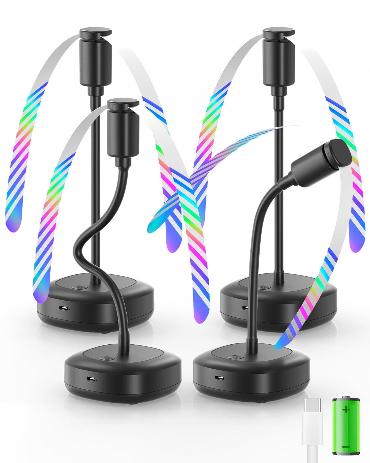 4 Pack Food Fan for Table, 2000mAh USB Powered Rechargeable Food Fan, Portable Fan with Flexible Goose-Neck and Soft Blades, Quiet Table Food Spinner for BBQ, Picnic, Patio, Parties, Outdoor