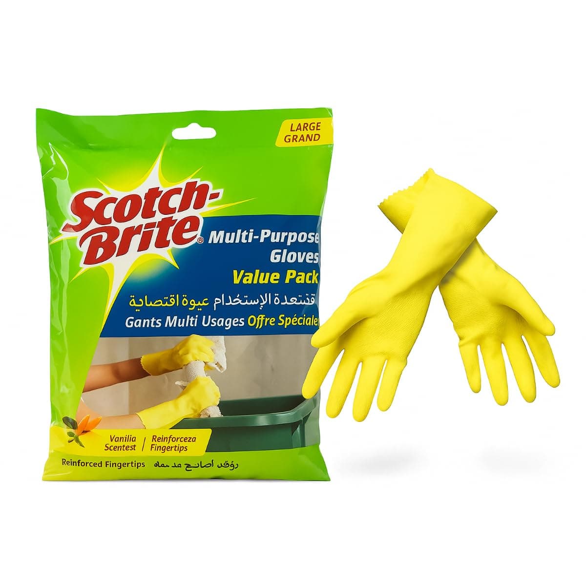 Scotch-Brite All Purpose Gloves Large Size, 1 pair/pack | Reusable gloves | Protect your hands | Waterproof | Tear-Proof| Excellent Grip| Touch-Sensitive | Comfortable Fit | Gloves Kitchen