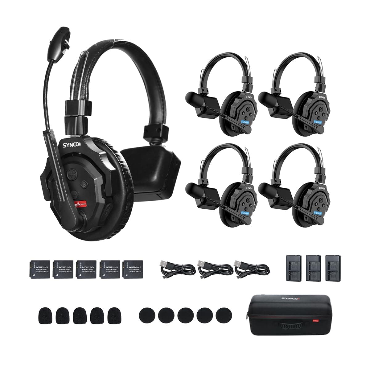 XTalk X5 Wireless Intercom Headset 2.4GHz Full Duplex Random Master Device Design for Team Communication,Movie Shoot,Live Show Stage Performance (5PCS)