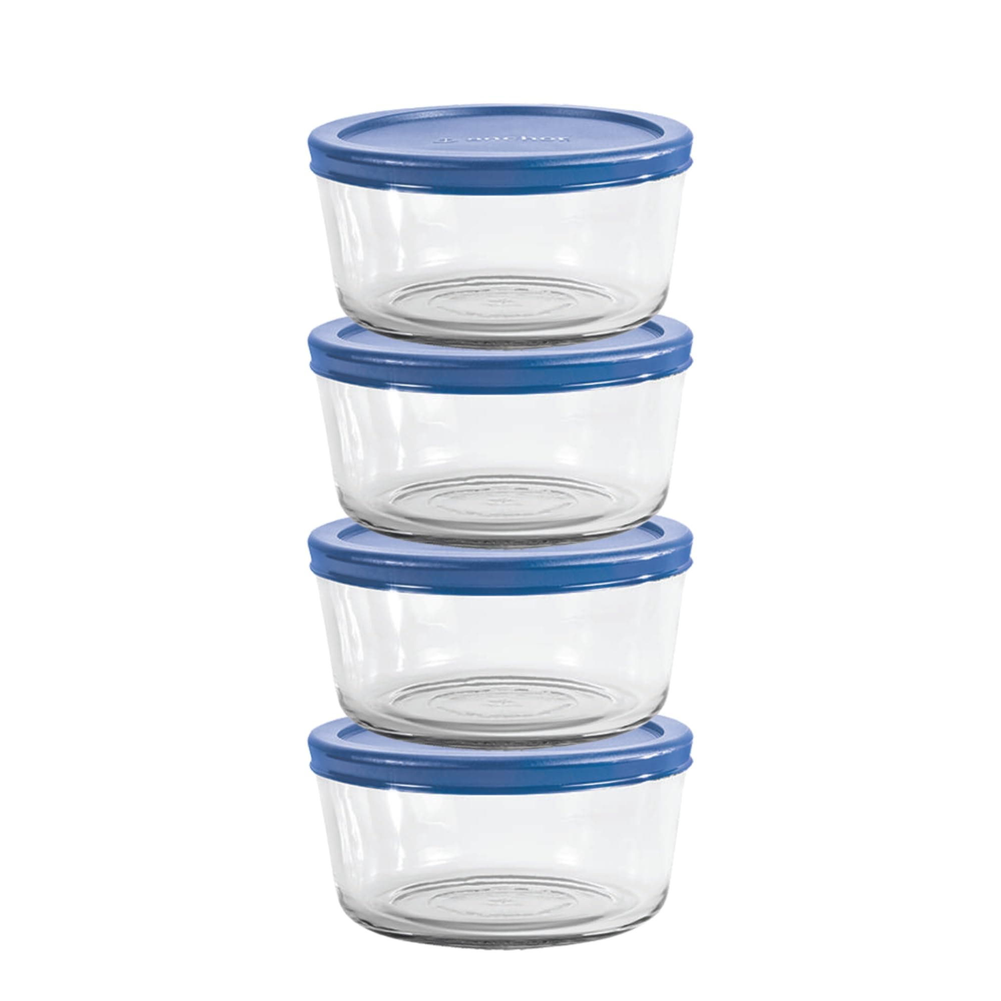 2 Cup Glass Storage Containers with Lids, Set of 4 Glass Food Storage Containers with Blueberry SnugFit Lids