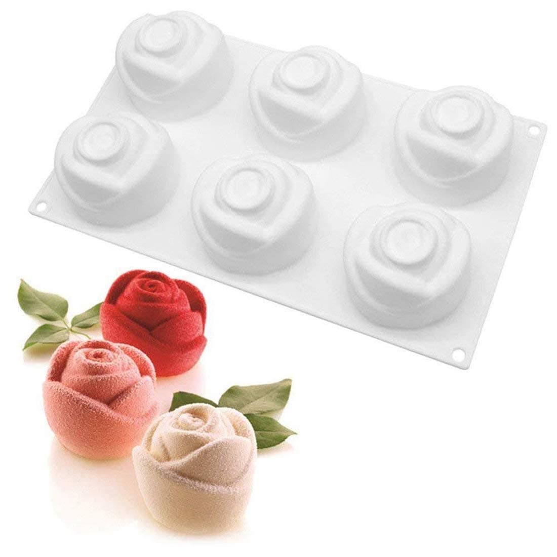 Rose Shape Mold Mousse Cake Molds 3D Rose Silicone Mold for Cake French Cupcake Dessert Homemade Soap Cupcake Pudding Jello Chocolate Fondant Baking Tools(6 Cavity )