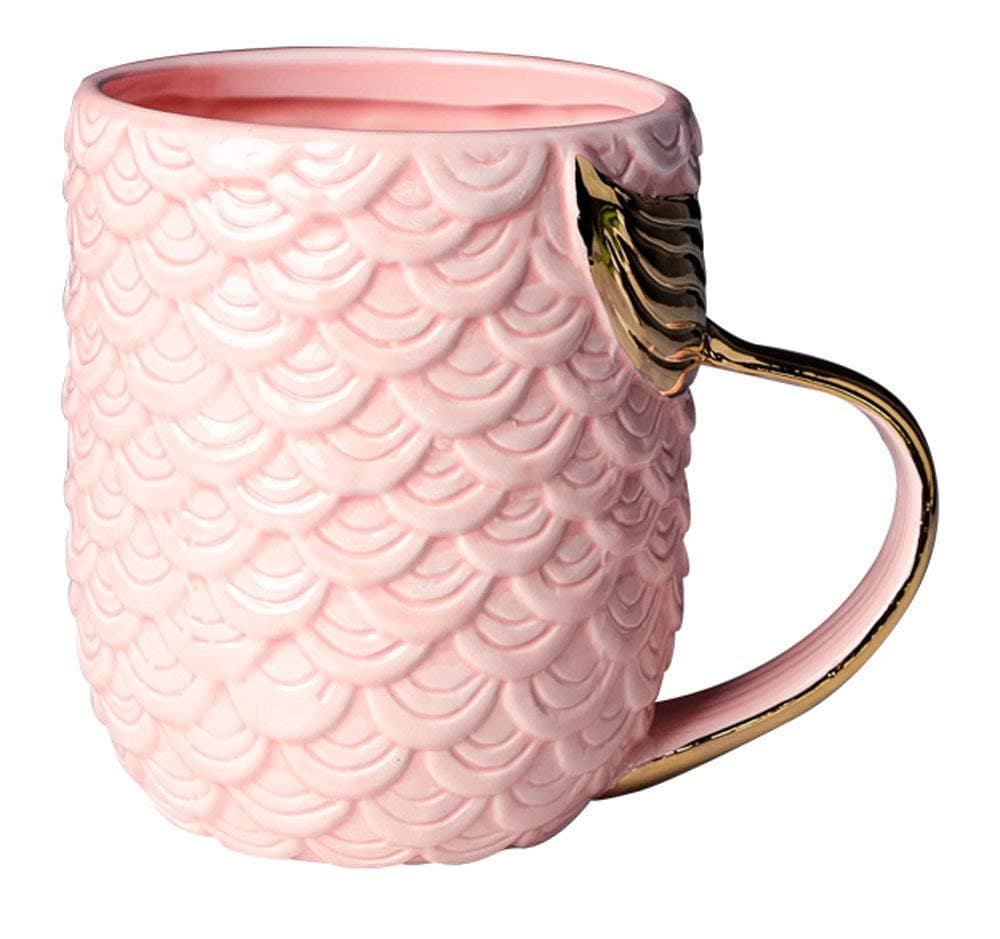 VANUODA Mermaid Coffee Mug, Ceramic Cup with Tail Handle - Gift for Valentines Mothers Day Christmas Birthday Wedding, Unique Present for Women Mum Him Her Wife Girl Friend Sister Teacher (Pink)