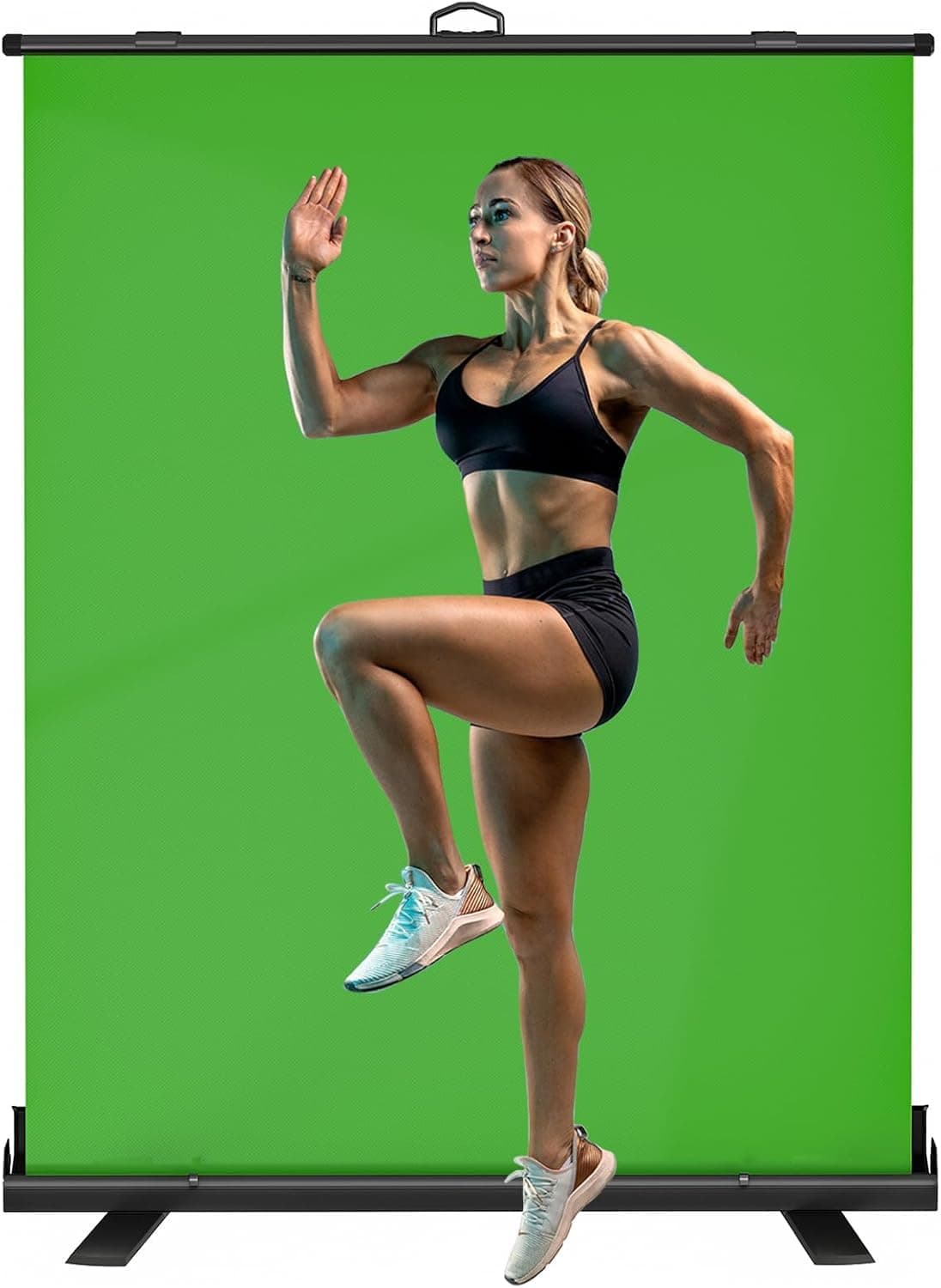 Green Screen Background with Stand, Portable Collapsible Chroma Key Backdrop, Auto-Locking Wrinkle-Resistant Photography Background for Video, Live Game, Studio, Black Case.(200 * 150cm)