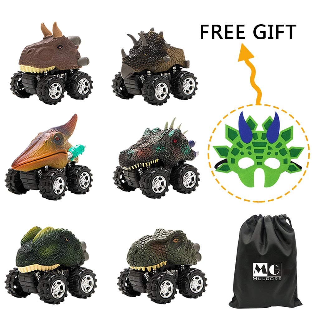 MOONBROOK Dinosaur Cars-Pull Back Dinosaur Vehicle Set(7PACK) Big Tire Wheel Vehicles Car Toy-Mini Pull Back Animal Car Toy for Boys Girls