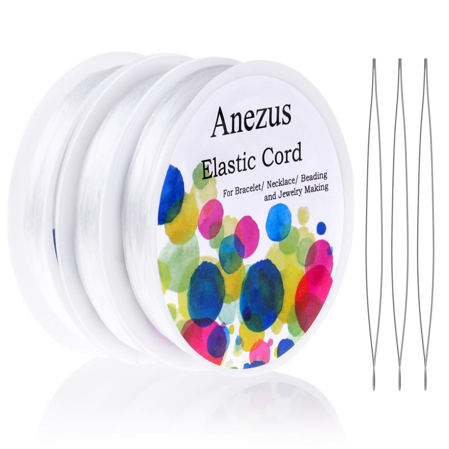 Elastic Bracelet String, Anezus 3 Rolls Stretchy Cord Jewelry String with 3pcs Big Eye Beading Needles for Seed Beads, Pony Beads, Bracelets and Jewelry Making