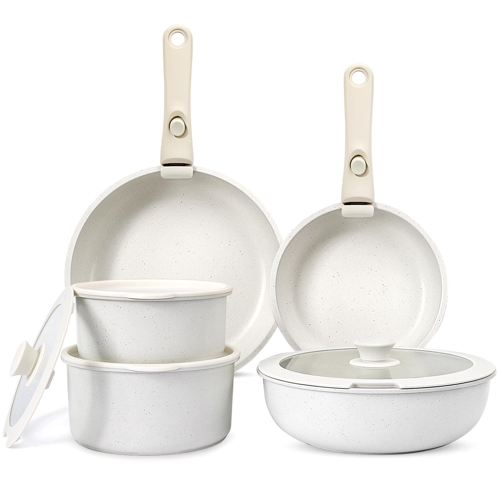 GiPP 11Pcs Pots and Pans Set Non Stick, Cookware Sets Nonstick Detachable Handle, Induction Kitchen Set Removable Handle, RV Cookware set, Oven Safe