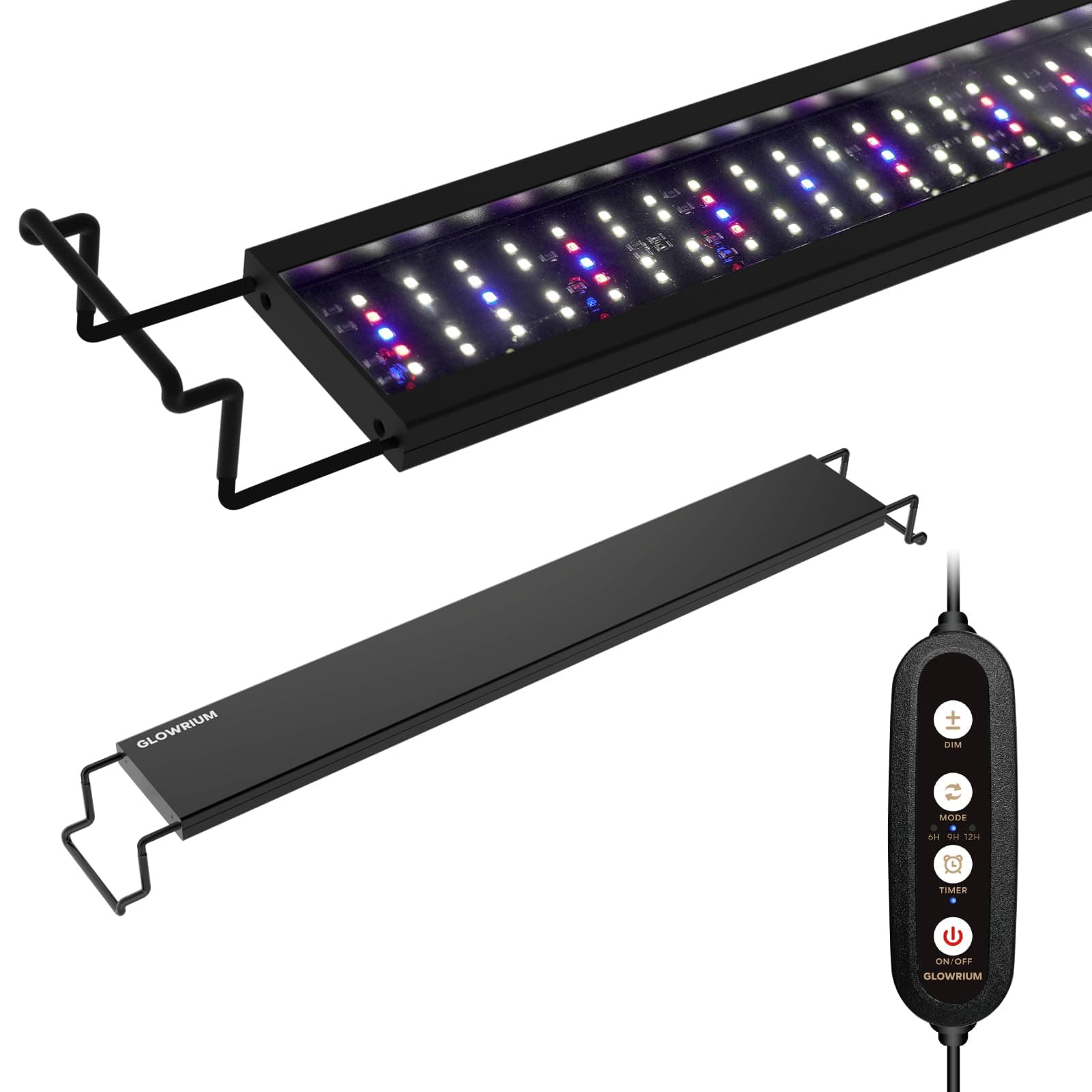 GLOWRIUM Aquarium Light, LED Freshwater Fish Tank Light with Timer, Full Spectrum Planted Aquarium Grow Lights with Daylight/Moonlight Mode, Brightness Adjustable, Auto On/Off (36-46 in)