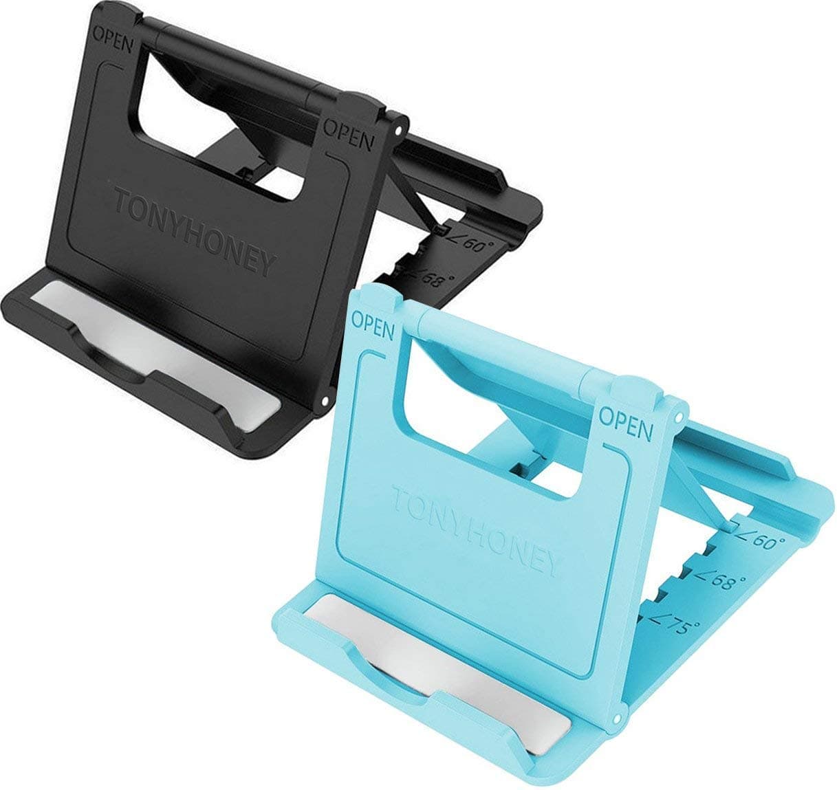 TONYHONEY Portable Phone Stand, Adjustable Multi-Angle Mobile Cell Phone Stand Holder, 2 Pack Foldable Pocket Desktop Holder Stand for iPhone X/8/8 Plus/7/7 Plus/6,iPad,E-reader,Tablet (Blue)