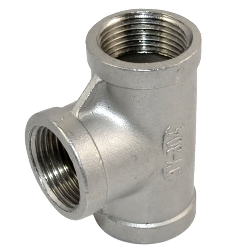 SUPERWHOLE 1/8" 1/4" 3/8" 1/2" 3/4" 1" 1-1/4" 1-1/2" 2" Female Thread BSP Water Pipe Fitting 3 way Tee Equal Stainless Steel SS 304 (3/4")