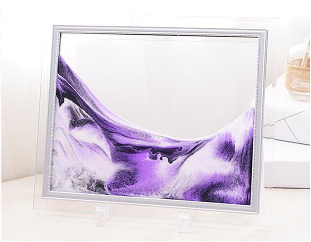 Deerbird® Sand in Motion Abstract Scenery Rectangle Sandscape Desktop Art Moving Sand Painting with ABS Stand and Glass Frame (Black White Purple)