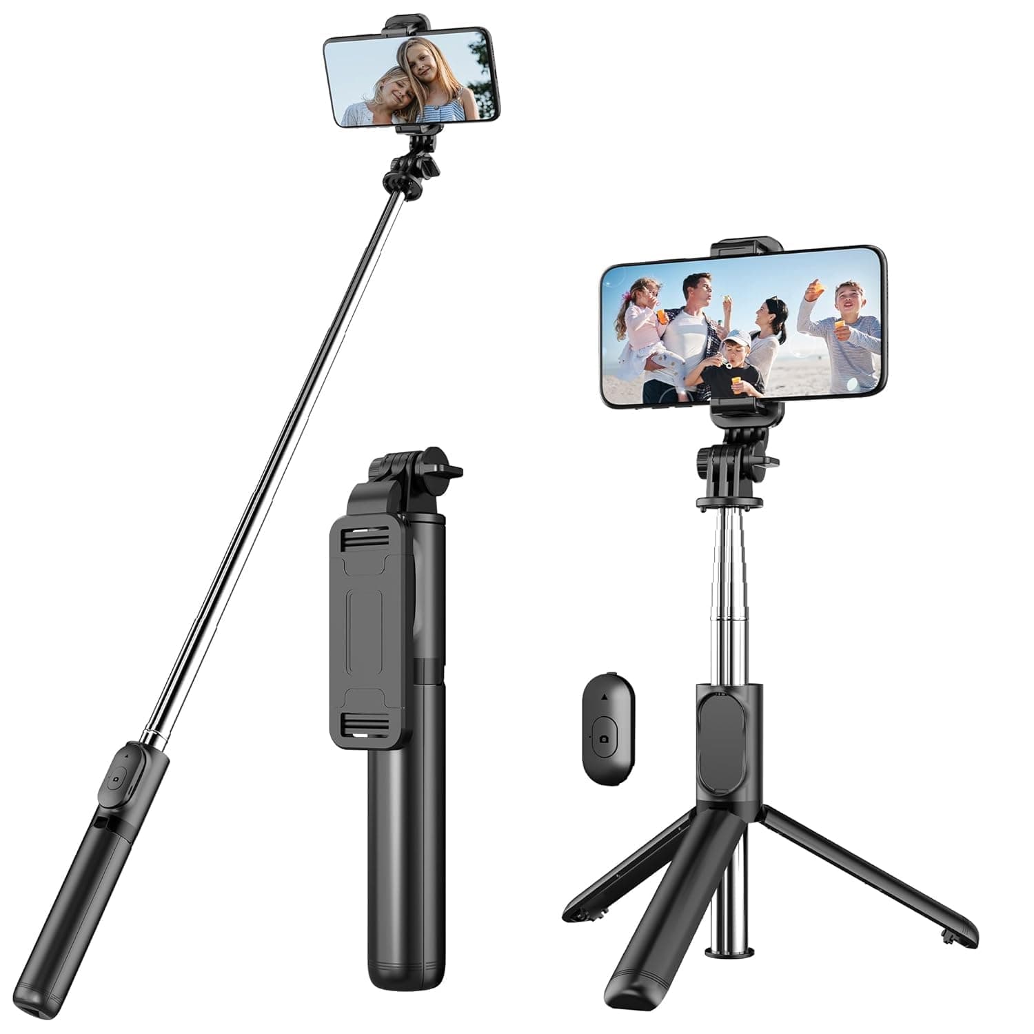 Selfie Stick Tripod with Wireless Remote, 4 in 1 Extendable Portable Selfie Stick & Phone Tripod Compatible with Most Smartphones.