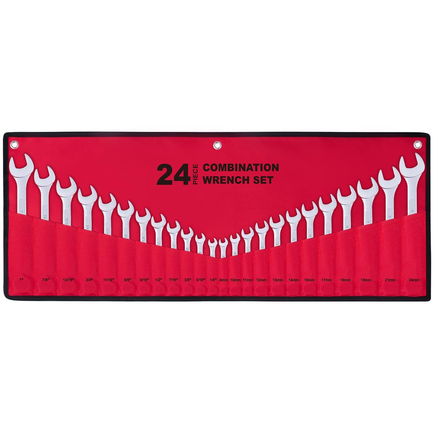 24-Piece All-Purpose Master Combination Wrench Set with Roll-up Pouch | SAE 1/4” to 1”, Metric 8mm to 24mm | Perfect for General Household, Garage, Auto Repairs, Car, Truck, Boat, and Travel Emergency