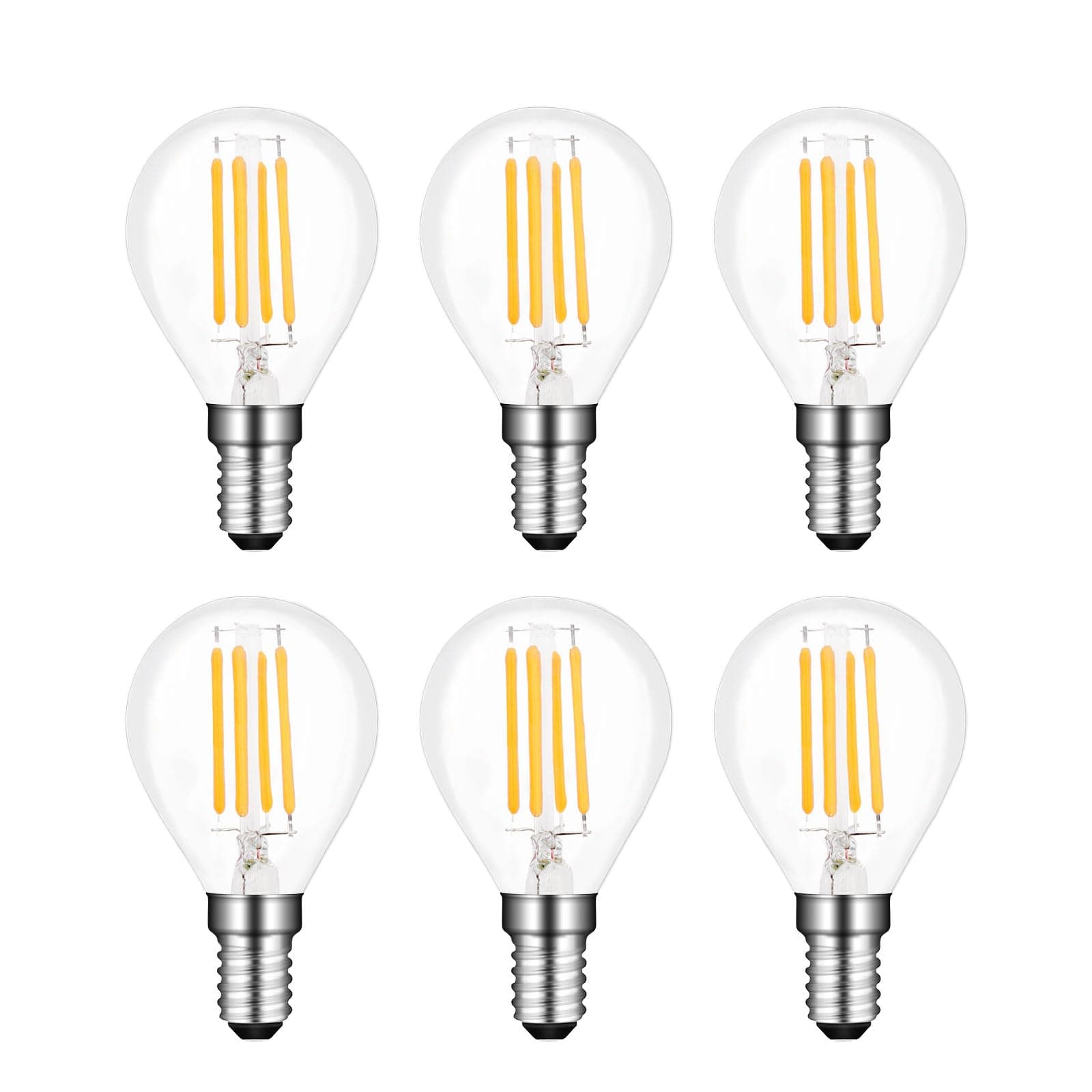 Akynite E14 G45 LED Light Bulb 4W Warm White 2700K, 400LM, Replace E14 40W, AC 220V, SES Small Screw P45 Globe LED Light Bulbs for Chandelier Ceiling Lamp, not dimmable, 6pcs