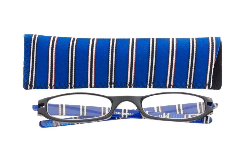ICU Eyewear Zoom Expressions +2.00 Magnification Half-Eye Frame Reading Glasses (12944 Blue/Black Stripes)