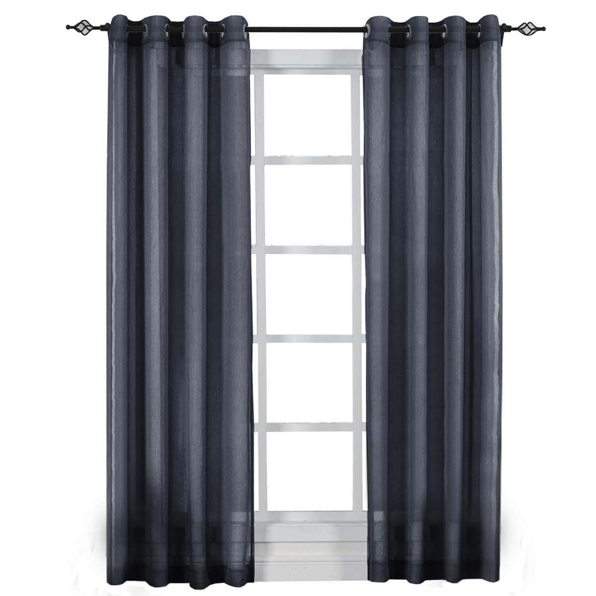 Solid Abri Grommet, 100-Inch Wide-by-120-Inch Long, Set of 2, Crushed Sheer Curtain Panels, Navy