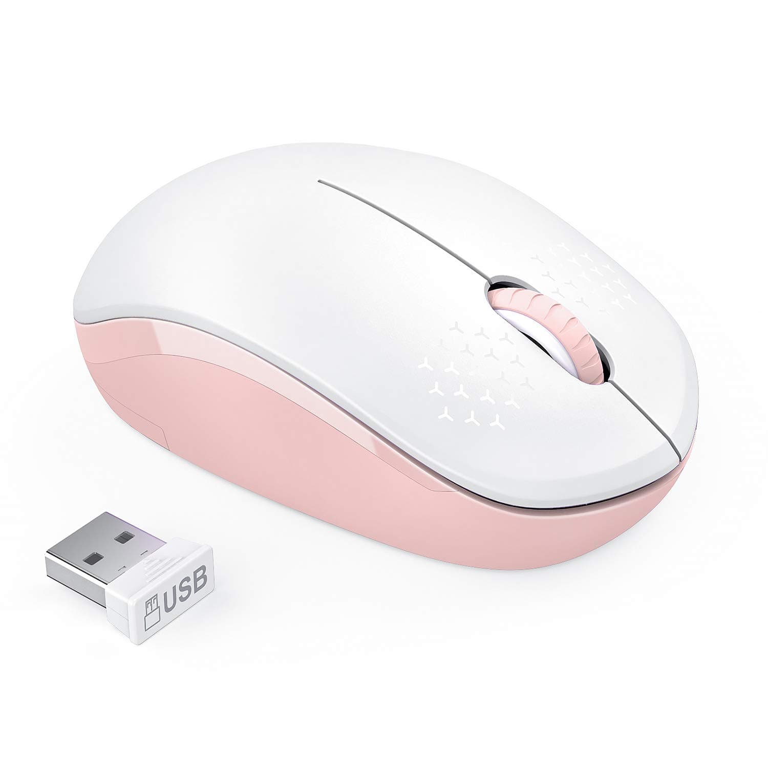 seenda Wireless Mouse, 2.4G Noiseless Mouse with USB Receiver Portable Computer Mice for PC, Tablet, Laptop, Notebook - Pink & White