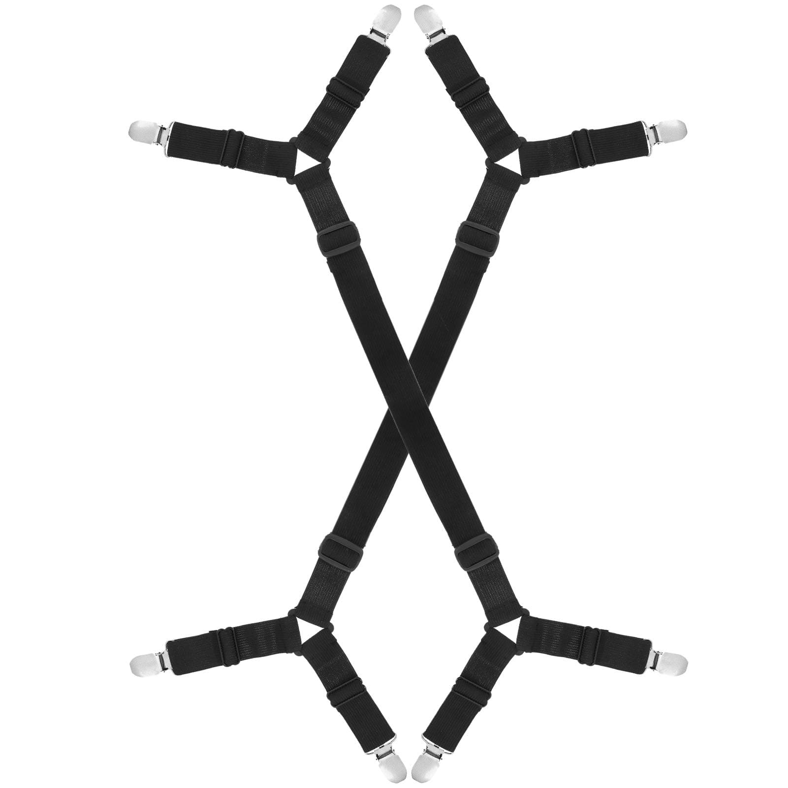 Opopark Bed Sheet Fasteners, Adjustable Long Bed Sheet Holder Straps Heavy Duty Bed Sheet Clips for All Square Mattresses Fitted Sheets Flat Sheets (Black)