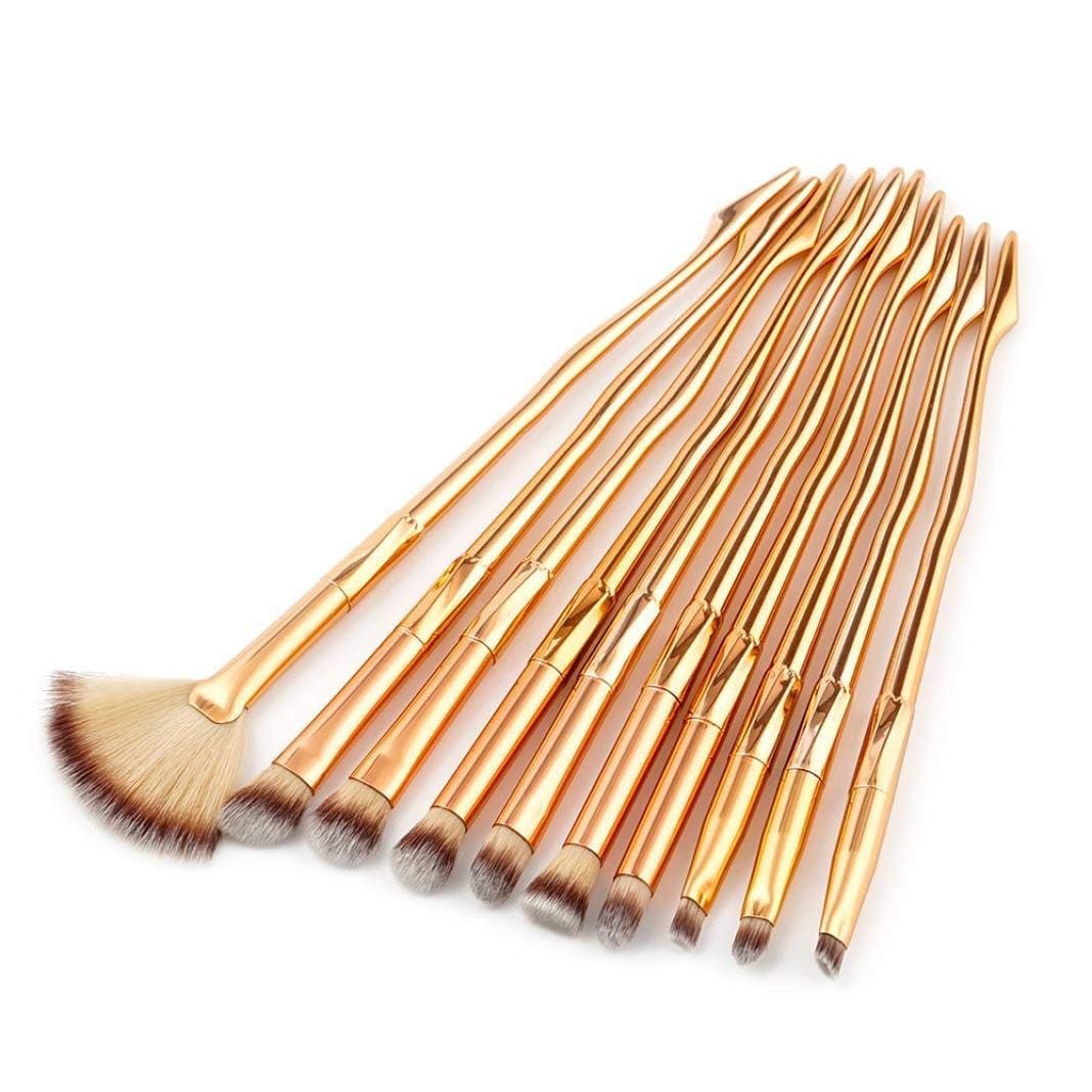 10PC Legs Rose Gold Makeup Brushes Set Eye Make up Brush for Shading or Blending of Eyeshadow Cream Powder Eyebrow Highlighter Concealer Cosmetics Fan Brush Kit (Gold)