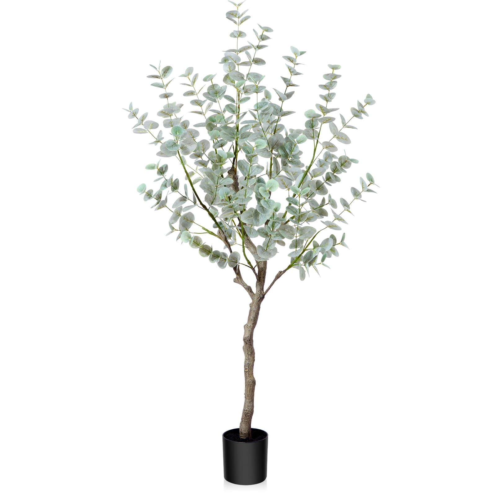 SOGUYI 4ft Artificial Eucalyptus Tree, Fake Eucalyptus Tree with White Silver Dollar Leaves, Silk Faux Eucalyptus Tree with Plastic Nursery Pot, Artificial Plants for Home Office Indoor Decor,1 Pack