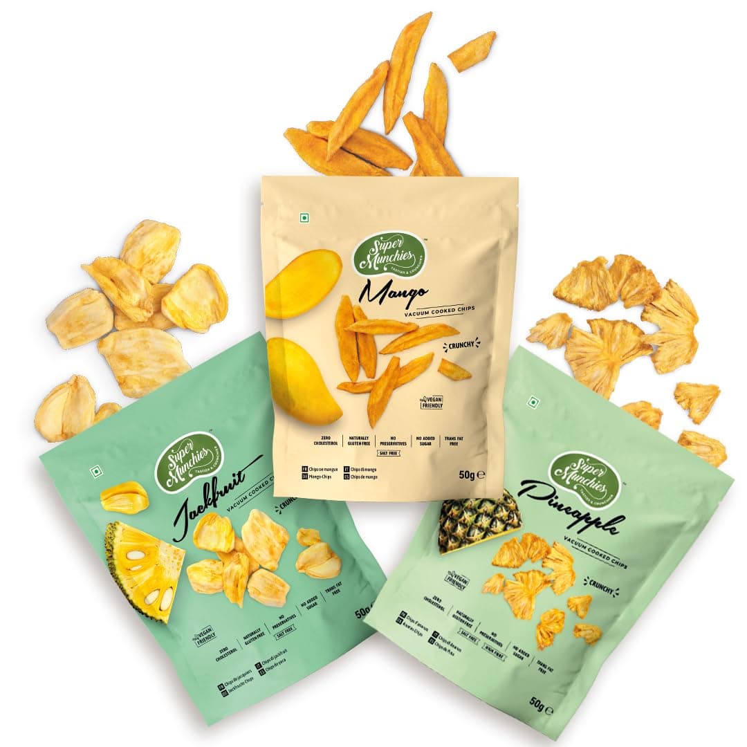 Super Munchies Vacuum Cooked Fruit Mix – Mango, Pineapple, Jackfruit | Vegan, Gluten Free, No Added Sugar, Zero Sodium, No Preservatives, No Trans Fat, Zero MSG, Low Fat (Pack of 6)