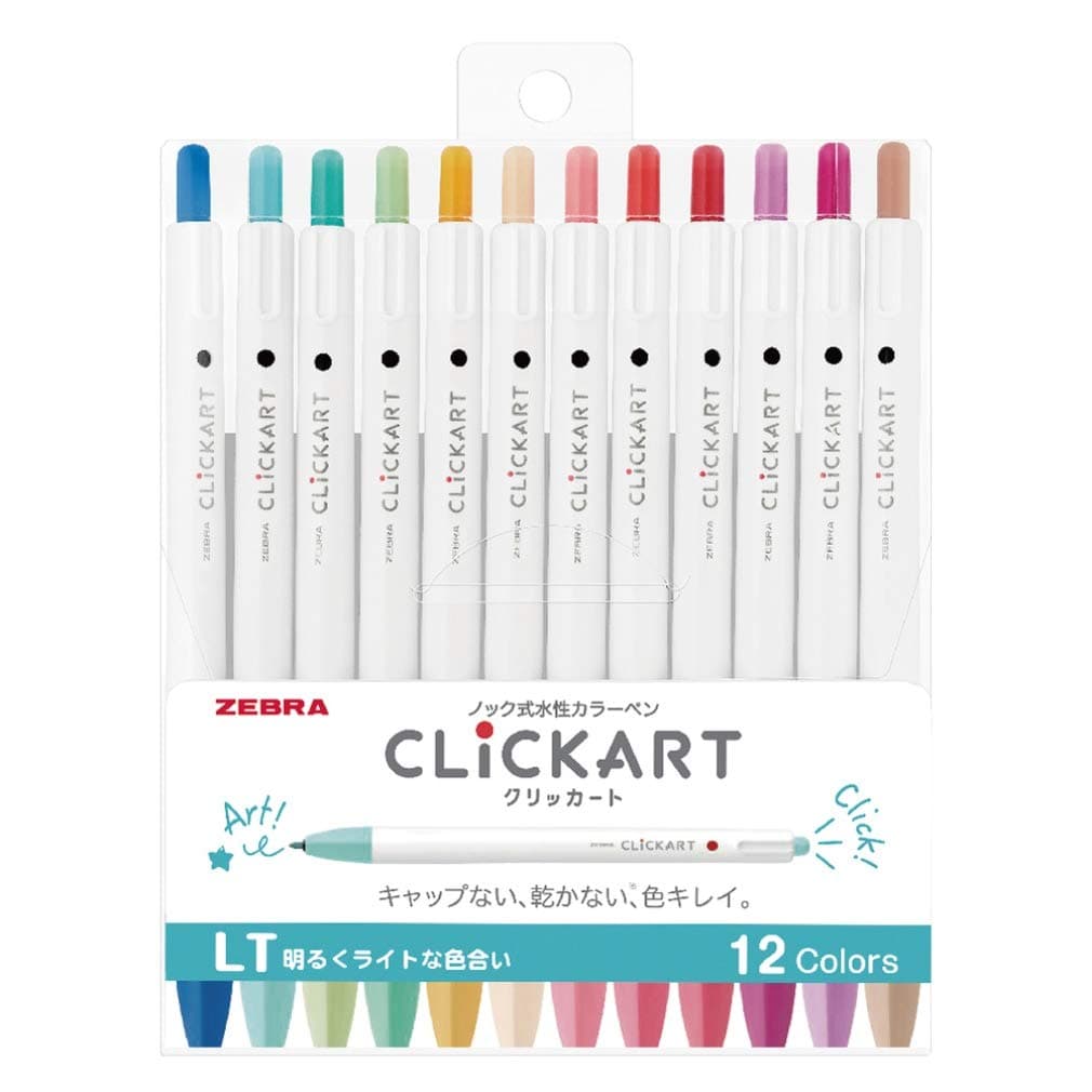 ZEBRA Clickart Water-Based Pen Bright Light 12 Colors Set, Wyss22-12Clt