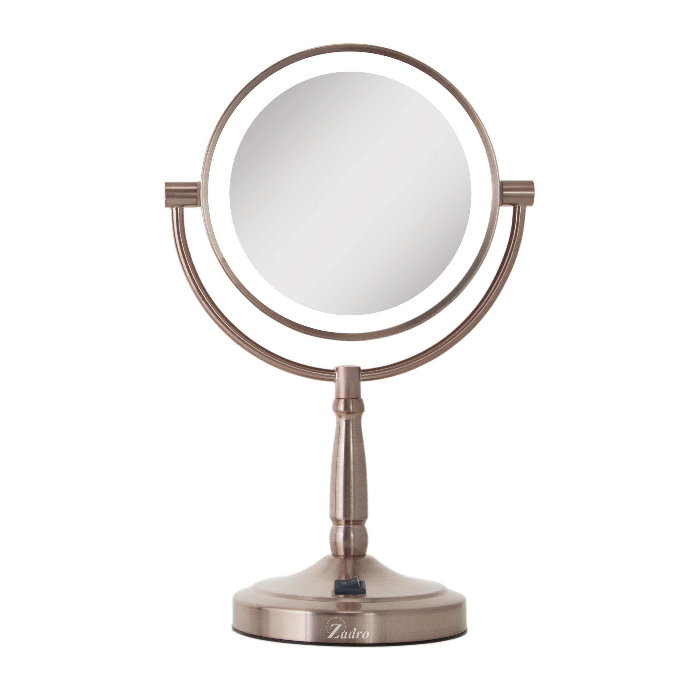 9" Round LED Makeup Mirror with Lights and Magnification 5&10X/1X AA Battery Operated Swivel Lighted Makeup Mirror