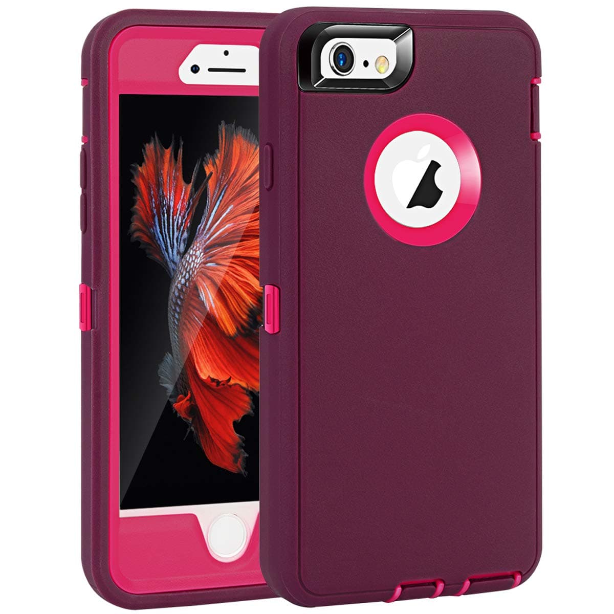 for iPhone 6 Case iPhone 6S Case, Heavy Duty Shockproof Series Case for iPhone 6/6S (4.7")-V2 with Built-in Screen Protector Compatible with All US Carriers (Wine/Fuchsia)