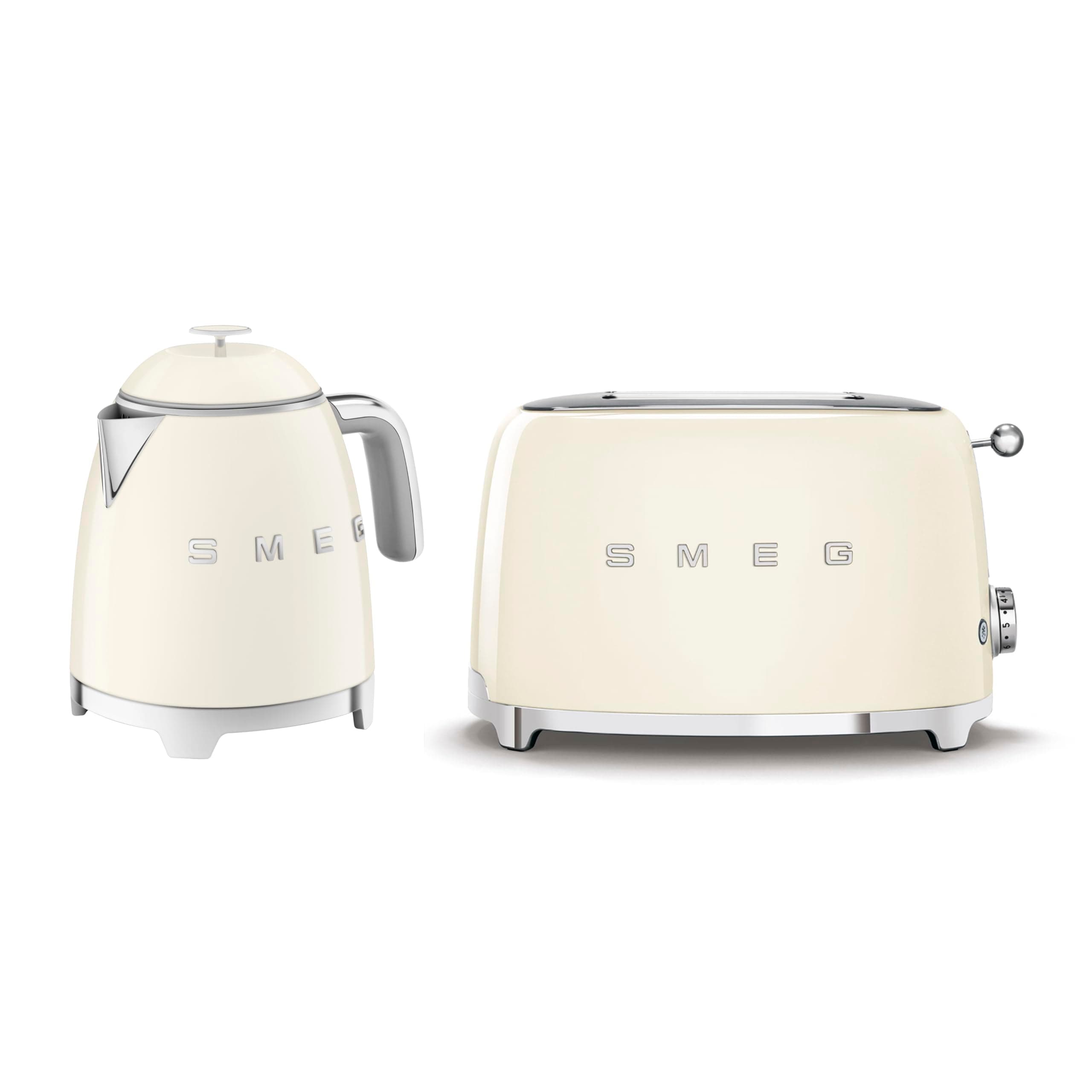 50’s Style Retro Range Breakfast Set, 0.8L 1400W Mini Kettle and Multi-Functional Control 2-Slice 950W Toaster, Cream, KLF05CRUK/ TSF01CRUK
