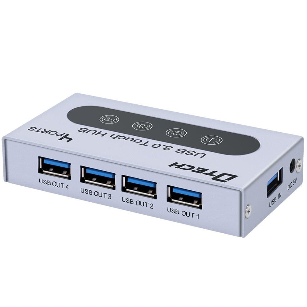 DTECH All Powered 4 Port USB 3.0 Data HUB Box with Individual Power Switches and LEDs Supports 5V/2A Charging
