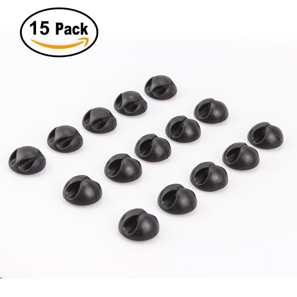 3M Sticker 15 Pack Multipurpose Cable Clips Holders Cord Management System for Computer, Charging or Mouse Cord, Black