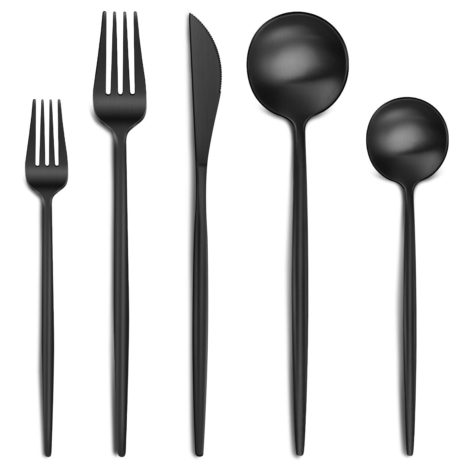 HIWARELuxury Matte Black Silverware Set, 20-Piece 18/8 Stainless Steel Flatware Sets for 4, Silverware Flatware Set for Home, Kitchen and Restaurant