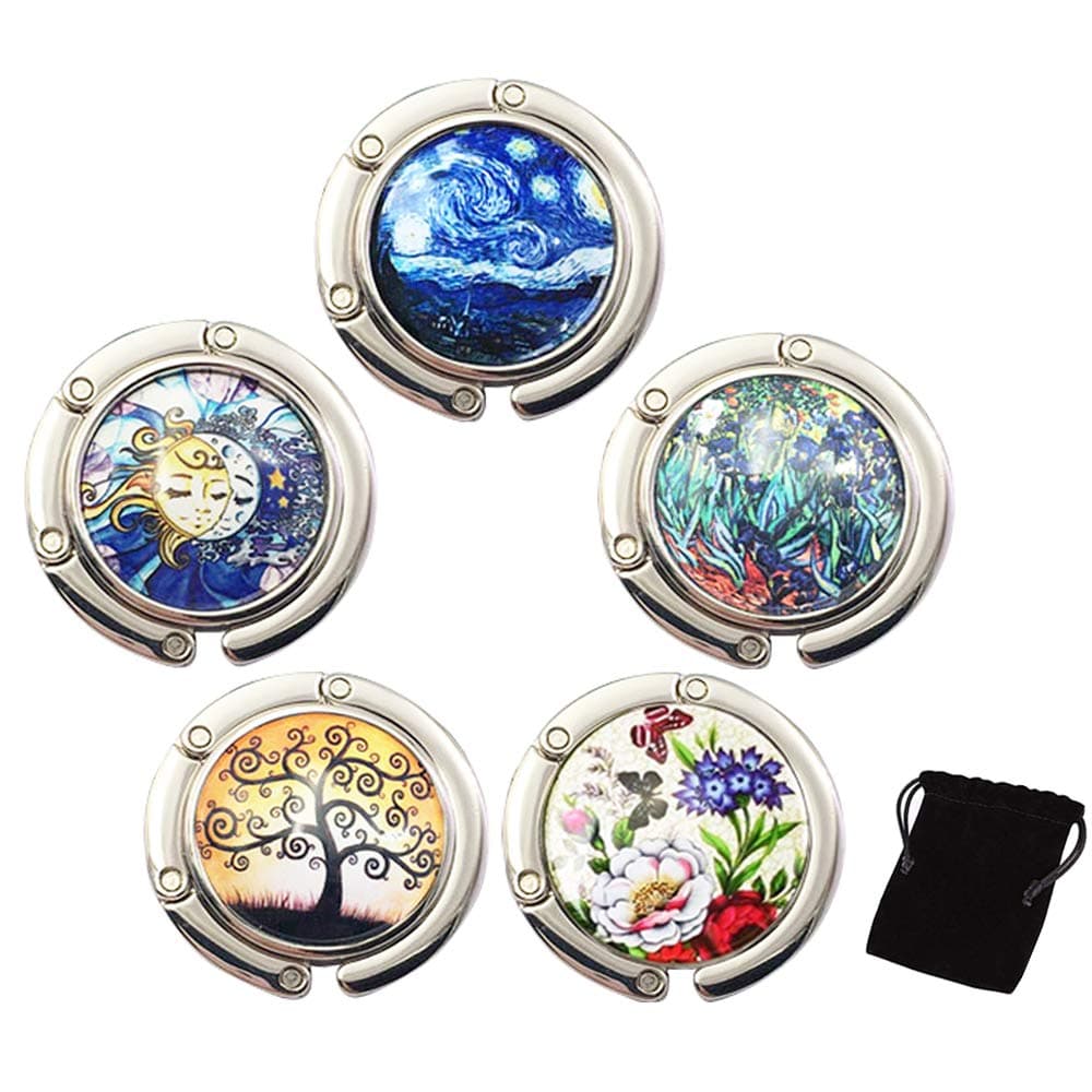 Creatiees 5 Packs Foldable Purse Hook, Folding Handbag Table Hangers Holder for Women Girls Bags Organizers Storage Decor Gift - Stylish & Portable(5 Mixed Styles)