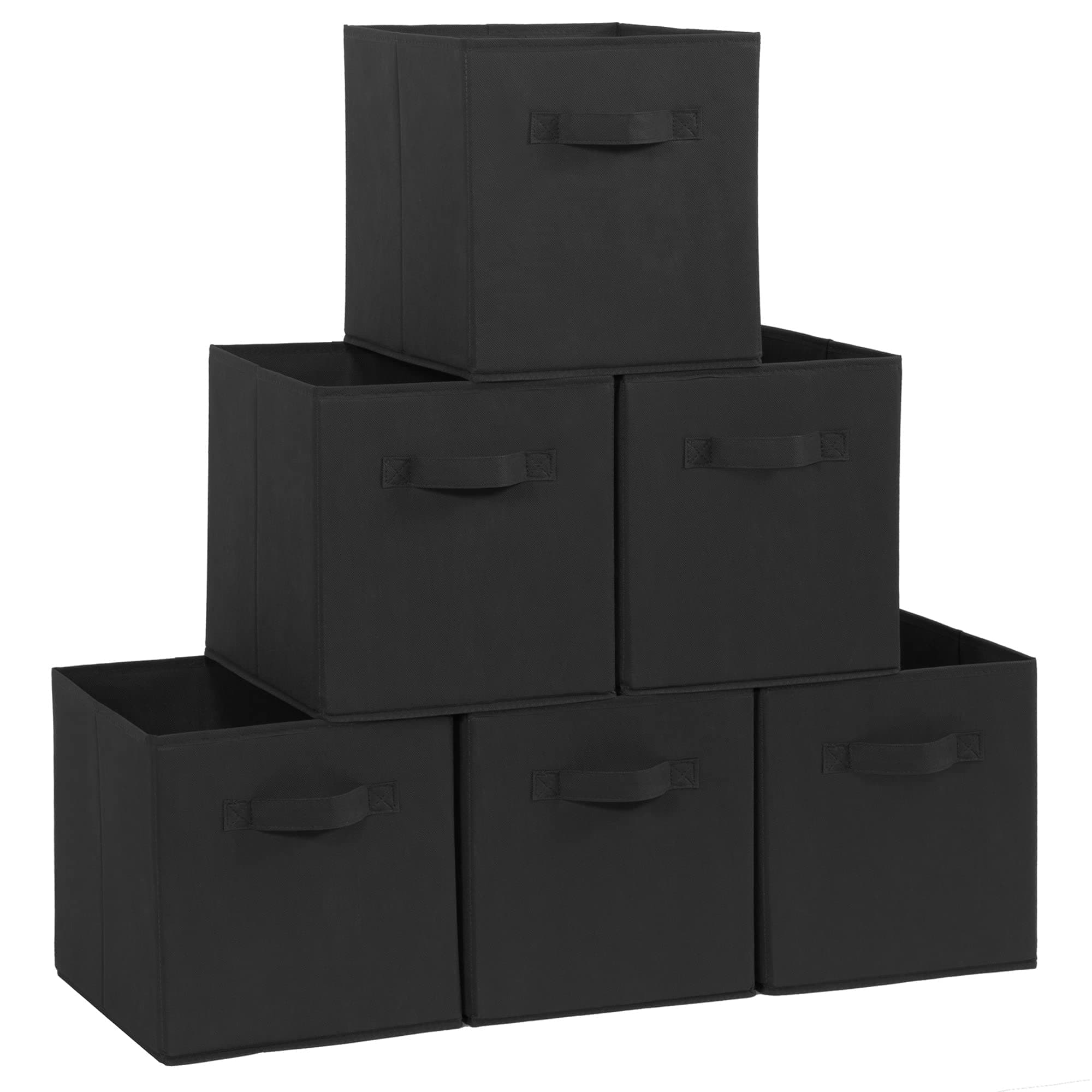 Storage Cubes, 11 Inch Durable 6 Pack Fabric Foldable Collapsible Bins with Handles for Organization, Closet, Shelves, Offices, Toys, Black