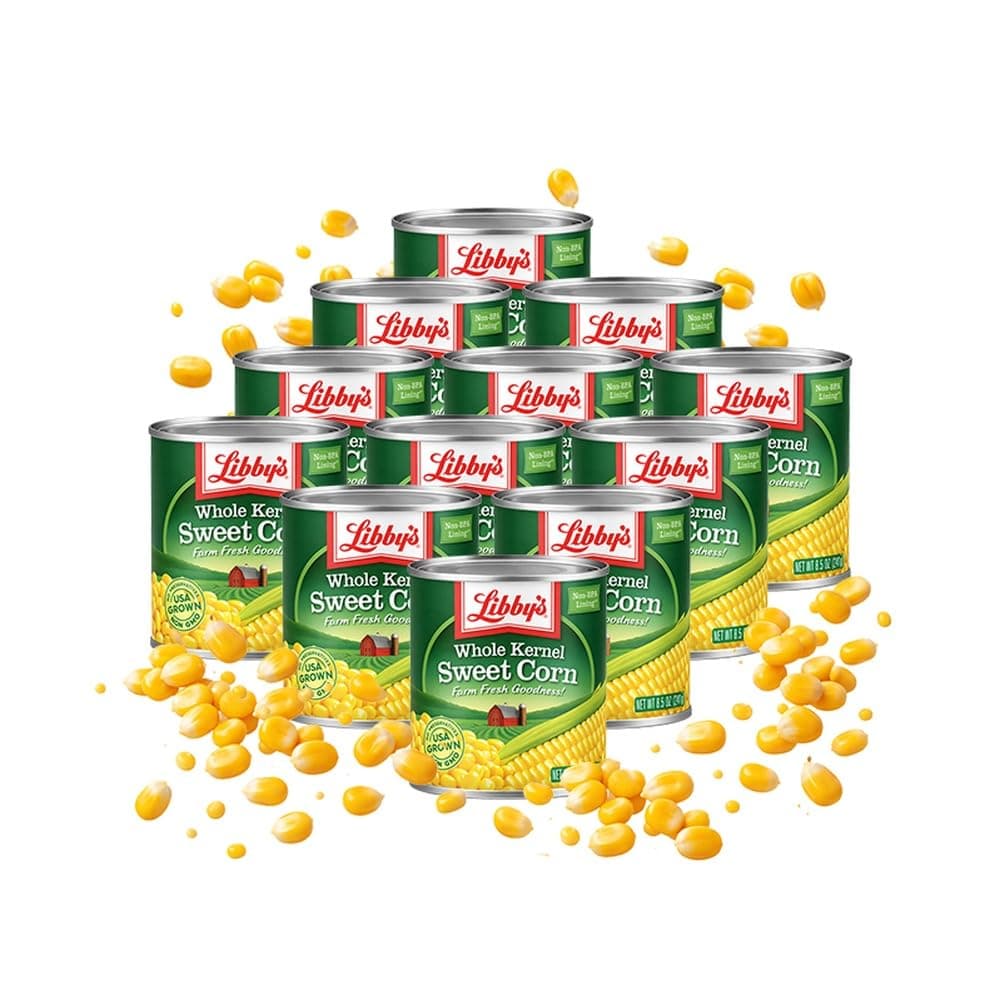 Libby's Whole Kernel Sweet Corn | Naturally Sweet Flavor | Golden Yellow | Just-Off-The-Cob Crispness | Seasoned with Sea Salt | Grown & Made in the USA | 8.5 oz cans (Pack of 12)