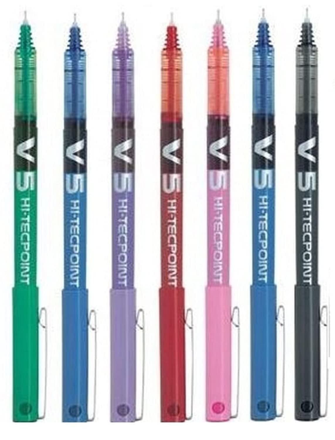Pilot BX V5 High Tech Rollerball Pen Assorted Colors 0.5mm Extra Fine Tip 0.3mm Line Width (7 Colors Black, Red, Blue, Green, Purple, Pink, Sky Blue)