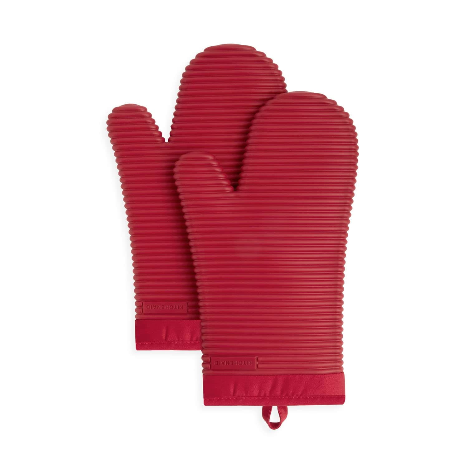 Ribbed Soft Silicone Oven Mitt 2-Pack Set, 7.5"x13", Passion Red