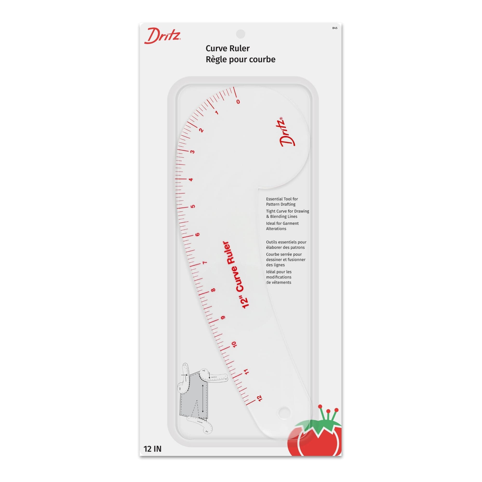 12" Curved Ruler for Pattern Drafting, Clear