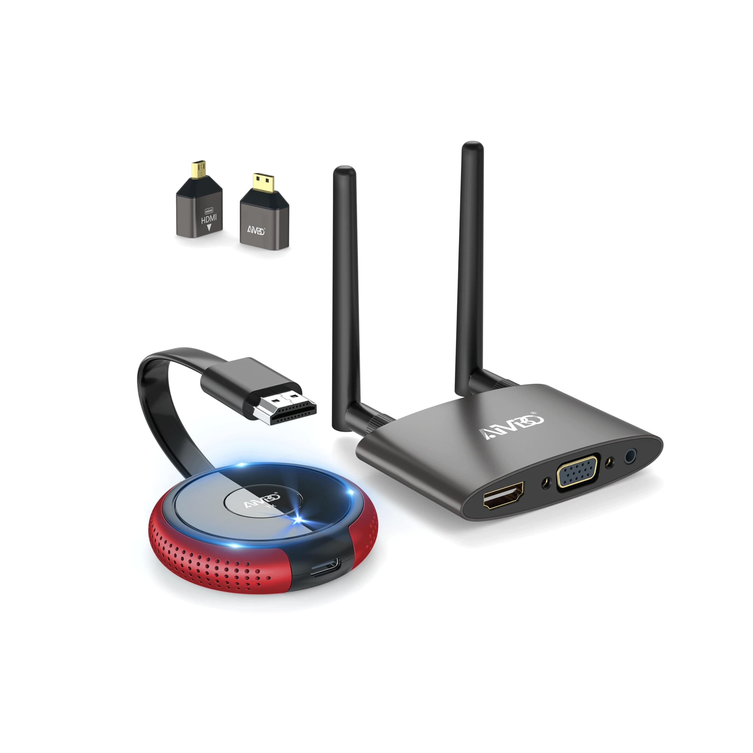 TIMBOOTECH Wireless HDMI Transmitter Receiver 4K- 5.8G Multiple Extender Transmission Stable Video & Movie, Plug & Play, Support HDMI & VGA Dual Screens, Wireless Laptop to TV 165FT/50M