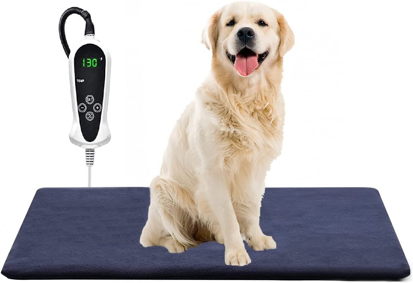 PetHeating Pad for Dogs & Cats with Timer, Temperature Adjustable Electric Heated Cat & Dog Bed, Waterproof Heated Pet Bed Mat