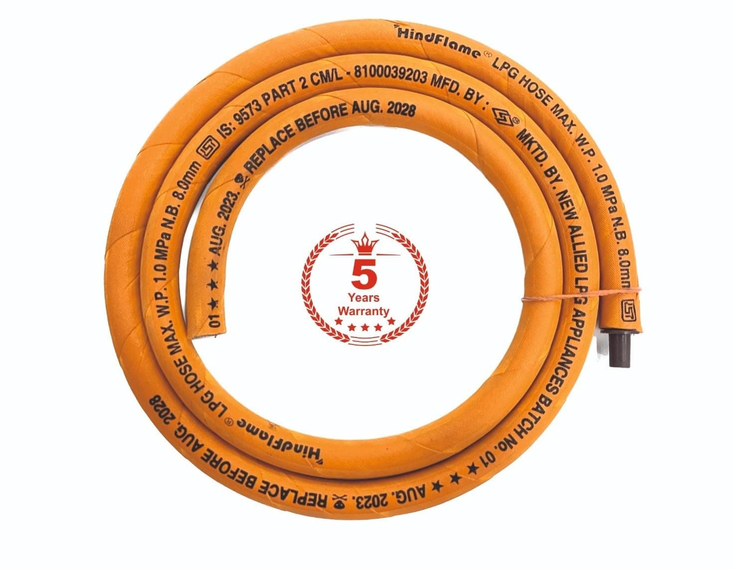1.5 Meter LPG Rubber Hose Pipe with 3 Layer Steel Wire Protection, ISI Certified (Orange) suitable for LPG & PNG