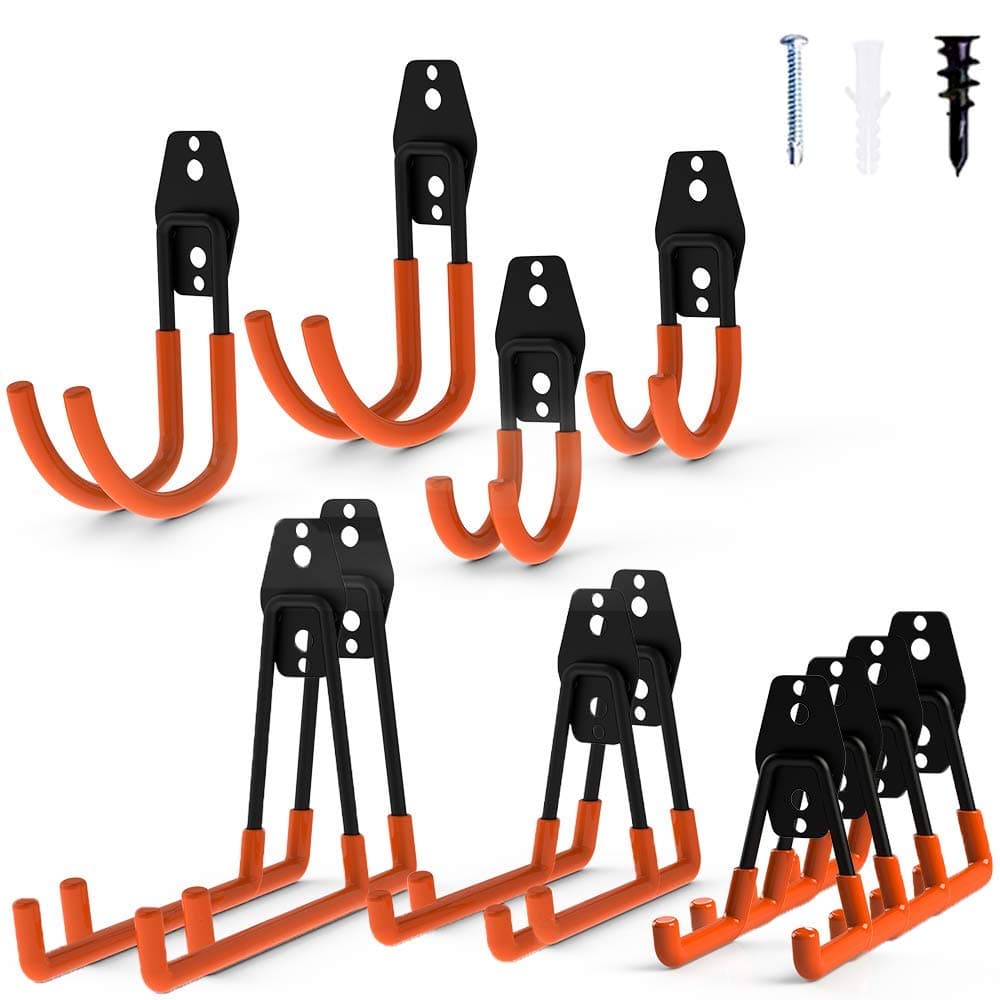 Intpro 12pack Steel Garage Storage Utility Double Hooks Organizer Heavy Duty Wall Mount Tool Holder for Organizing Power Tools Ladders Bulk Items