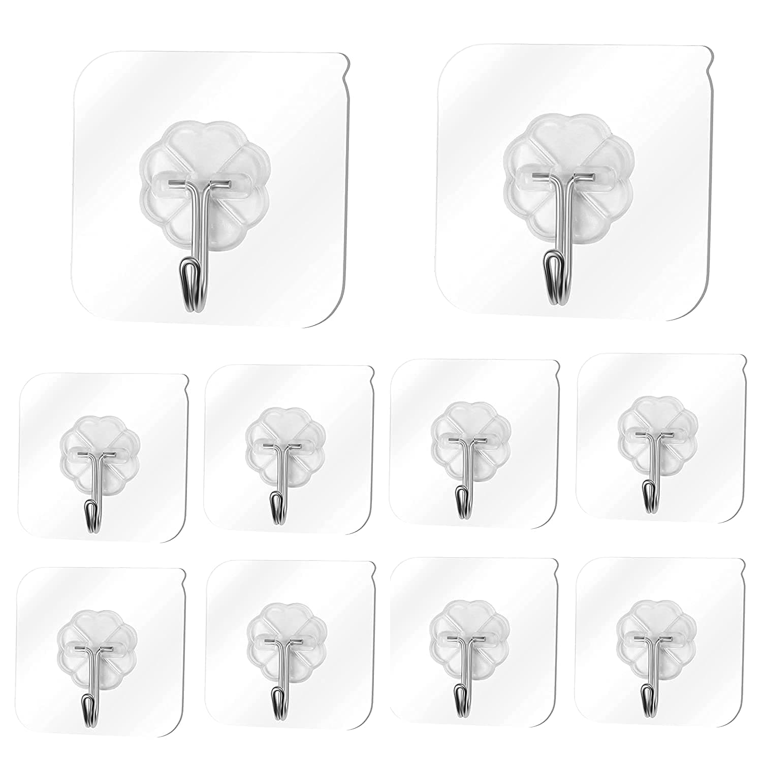 AMP Self Adhesive Plastic Wall Hooks Heavy Duty Hooks for Hanging 10KG (Max) Magic Stickers Hooks Seamless Transparent Adhesive Hook (Transparent) (10)