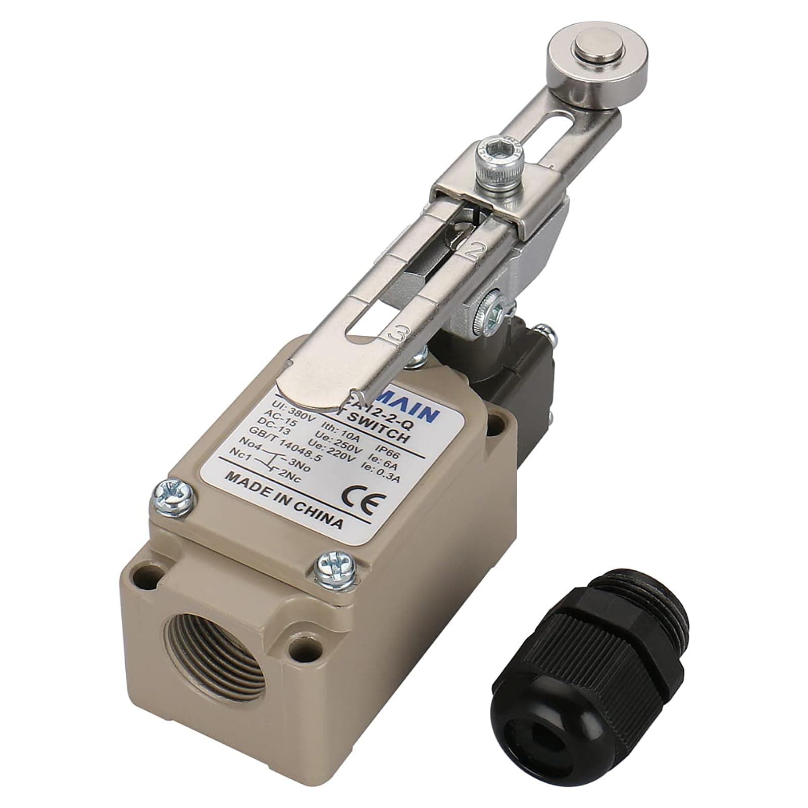 Baomain Limit Switch, Adjustable Rotary Roller Lever, Momentary Action, 380V 10A, Waterproof IP66, WLCA12-2-Q