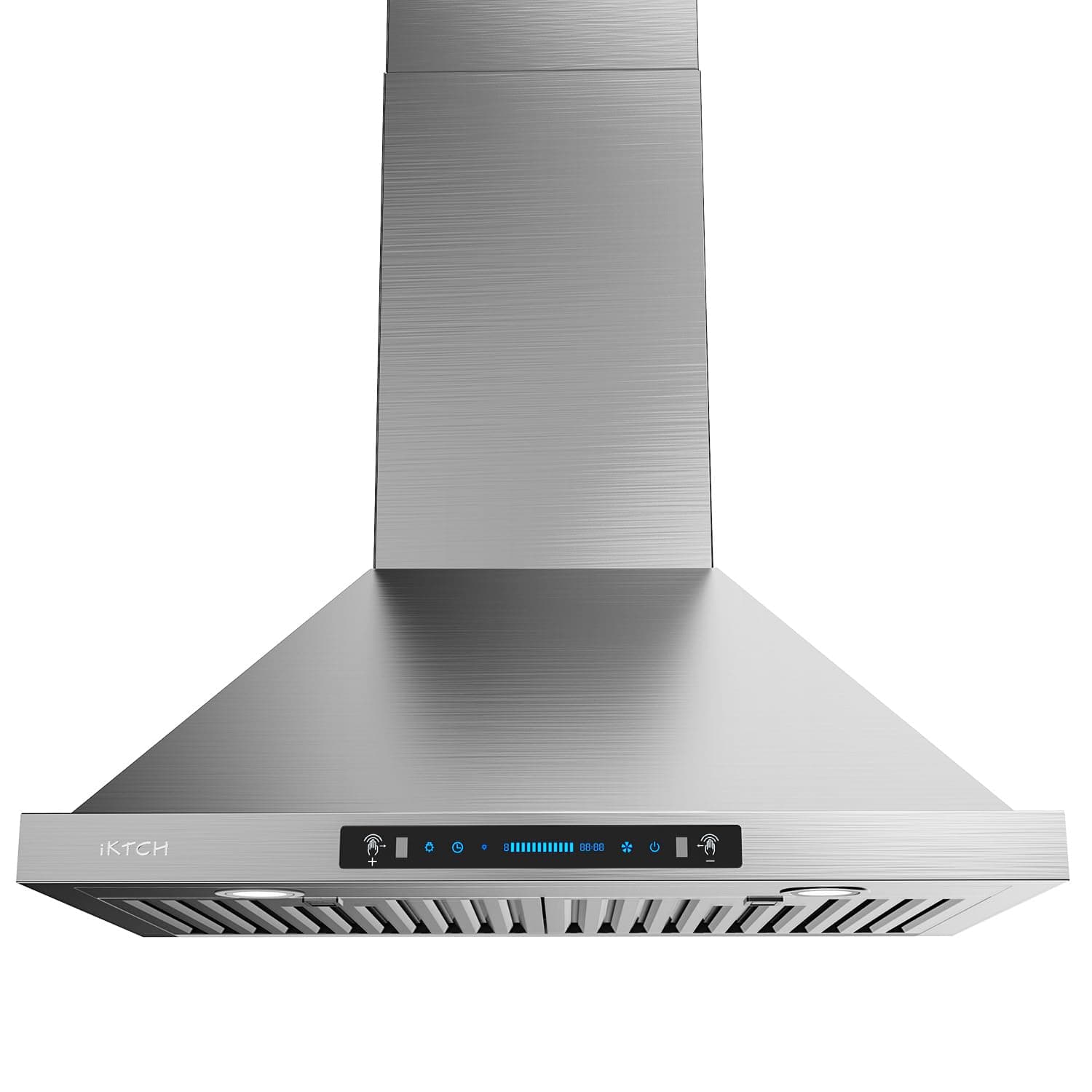 IKTCH 30-inch Wall Mount Range Hood 900 CFM Ducted/Ductless Convertible, Kitchen Chimney Vent Stainless Steel with Gesture Sensing & Touch Control Switch Panel, 2 Pcs Adjustable Lights